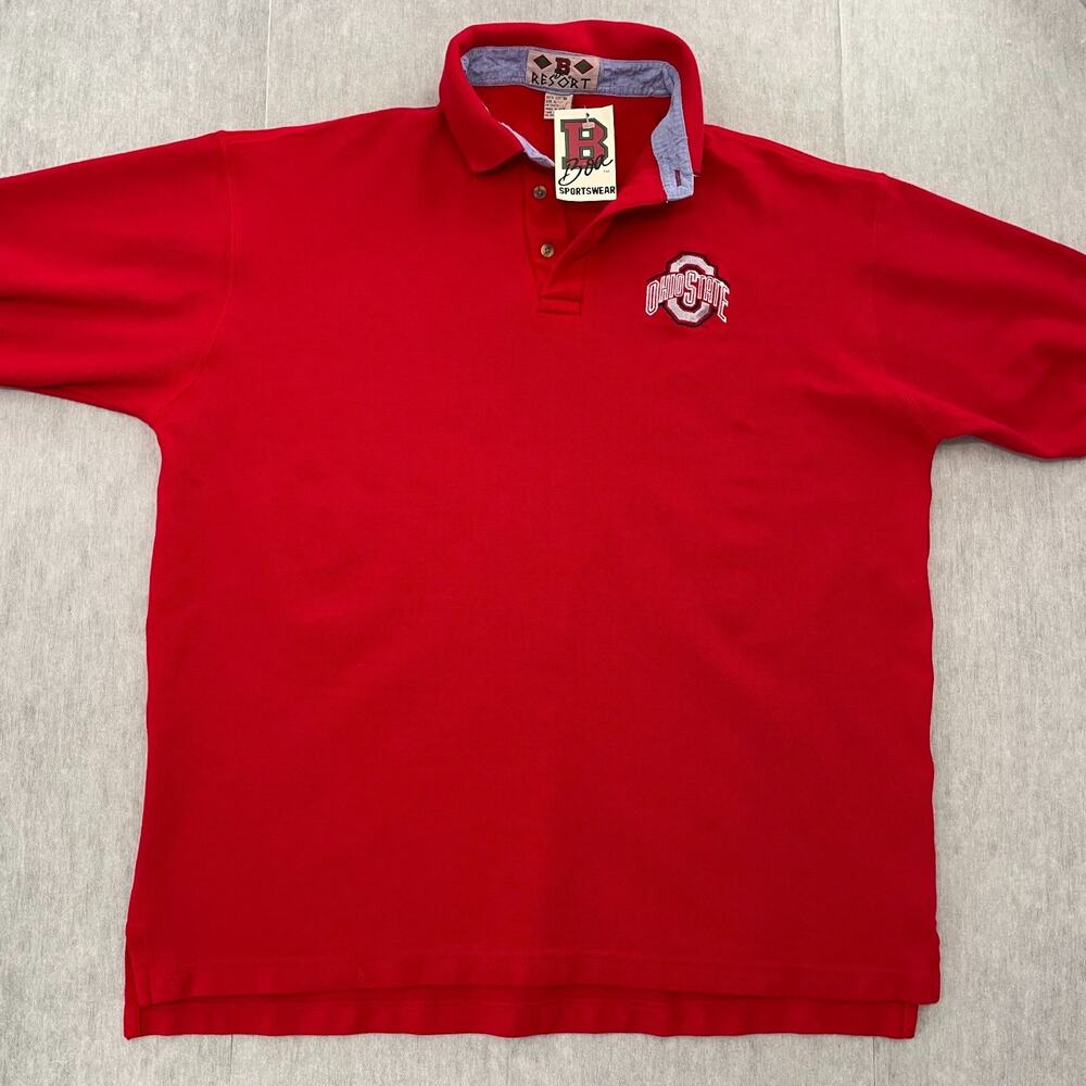 VINTAGE Ohio State Buckeyes Shirt Adult XL Red Polo Thick Cotton Football Mens